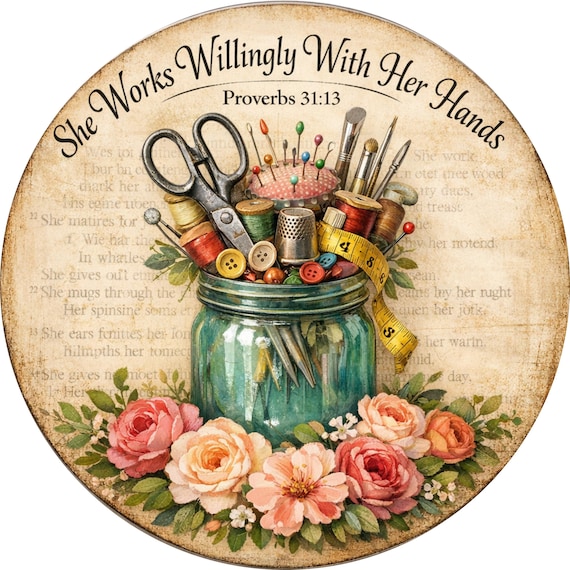 Proverbs 31:13 Sewing Sign, Christian Sewing Room Decor, Bible Verse Craft Room, Seamstress Sign