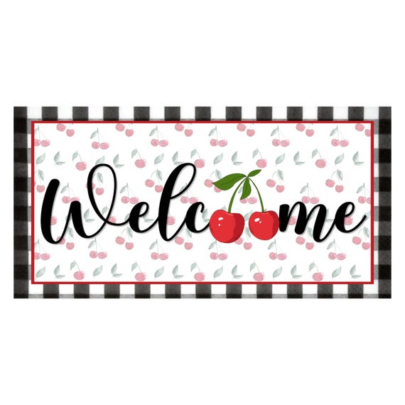 Welcome Cherry Wreath Sign: Sweet Cherry Welcome Sign, Farmhouse Fruit Door Decor
