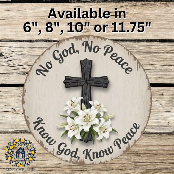 No God No Peace Wreath Sign: Christian Cross Door Hanger, Rustic Farmhouse Faith Decor