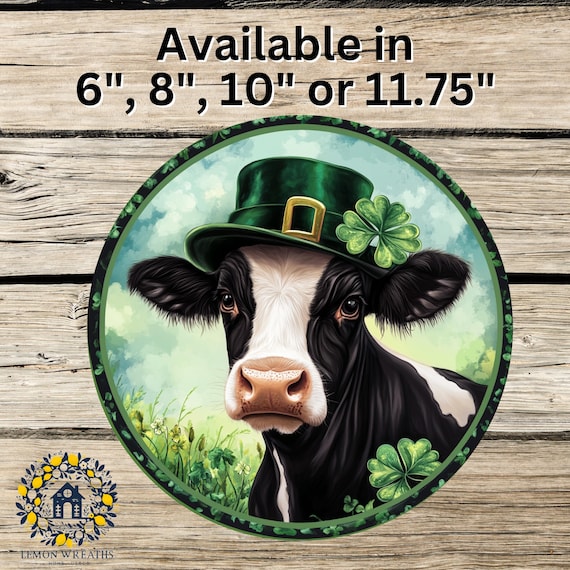 Lucky Cow Wreath Sign: St Patrick’s Day Shamrock Farmhouse Door Decor