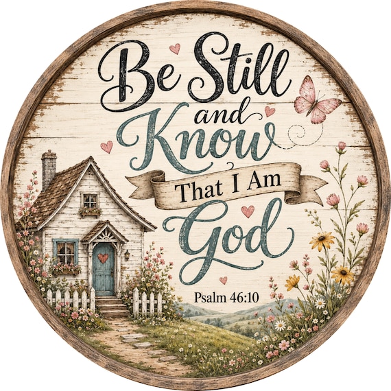 Be Still And Know That I am God Sign: Cottage Farmhouse, Christian Wreath Sign, Faith Decor