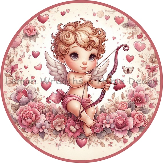 Cupid Valentine's Day Wreath Sign: Cherub Love Plaque