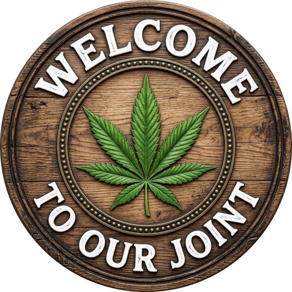 Welcome To Our Joint Sign: Cannabis Leaf, Marijuana Door Hanger, Weed Lover, Stoner Sign