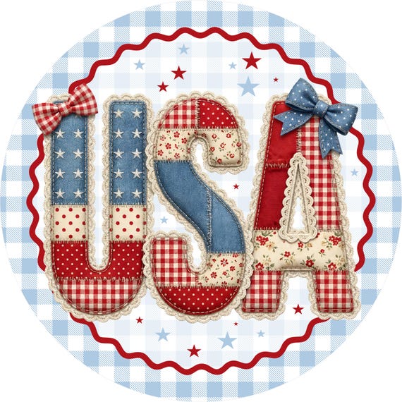Patriotic USA Sign: Patchwork Americana Fourth of July Decor, Memorial Day