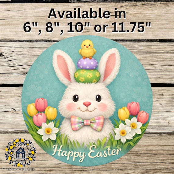 Happy Easter Bunny Wreath Sign: Spring Door Hanger, Pastel Farmhouse Porch Accent