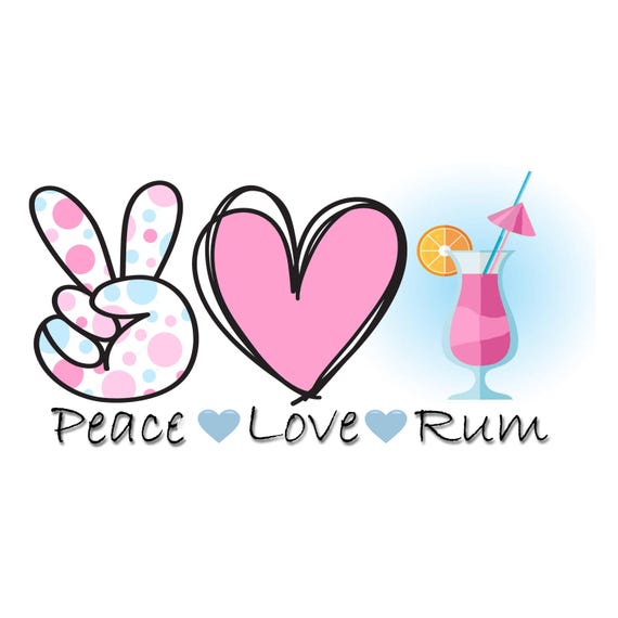 Peace Love Rum Wreath Sign: Polka Dot Peace Hand, Pink Heart & Tropical Cocktail Decor