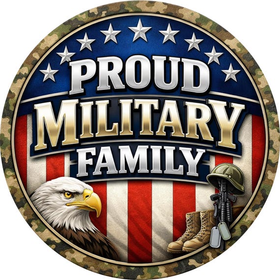 Proud Military Family Sign: Patriotic Door Hanger, Army Navy Support Decor