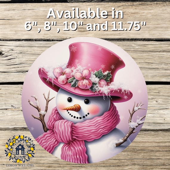 Pink Snowman Metal Sign: Rainbow Winter Wreath Decor