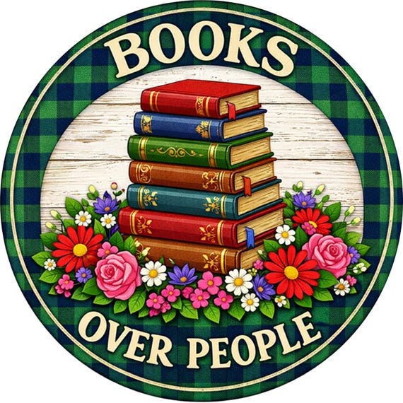Books Over People Sign: Book Lover Wreath Sign, Funny Reader Door Hanger