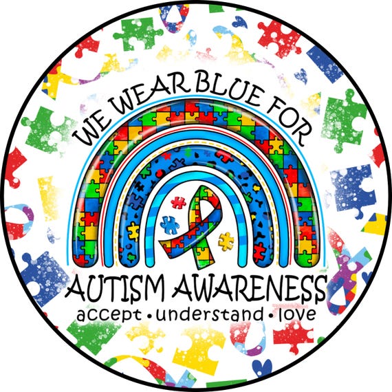 Autism Awareness Wreath Sign: Puzzle Ribbon Door Decor