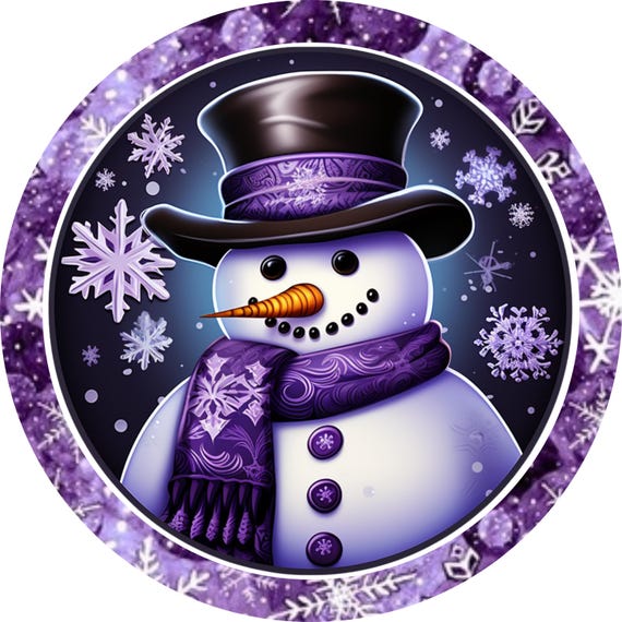Purple Snowman Metal Sign: Winter Wreath Decor