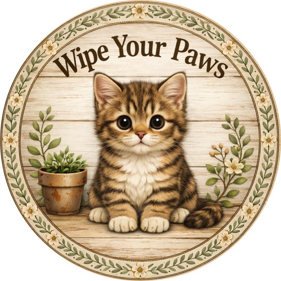 Wipe Your Paws Sign: Cat Door Hanger, Funny Kitten Wreath Decor