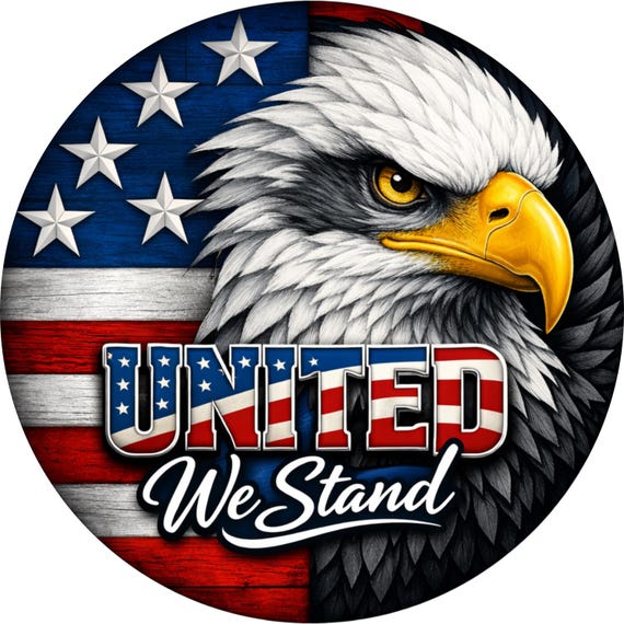 United We Stand Eagle Sign: Patriotic Door Hanger, American Flag Wreath Attachment