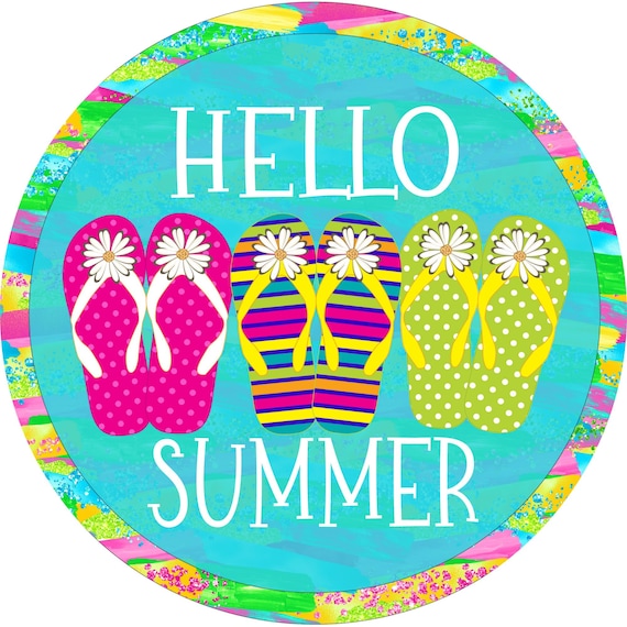 Hello Summer Flip Flop Wreath Sign: Tropical Door Decor
