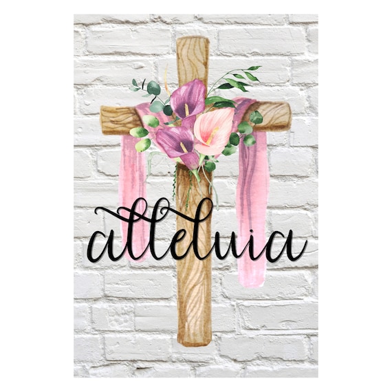 Alleluia Wreath Sign: Floral Easter Cross Christian Faith Door Decor