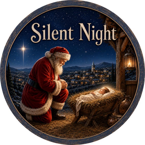 Silent Night Christmas Sign, Nativity Santa Sign, Religious Christmas Decor, Baby Jesus Holiday Decor