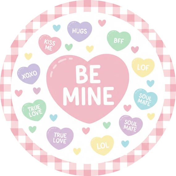 Conversation Hearts Valentine Wreath Sign: Pink Gingham Decor