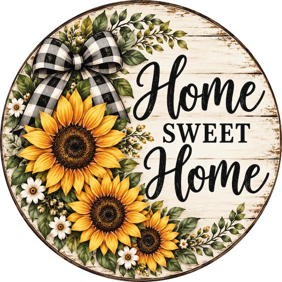 Home Sweet Home Wreath Sign, Sunflower Sign, Farmhouse Floral Sign, Summer Wreath Sign, Country Home Decor