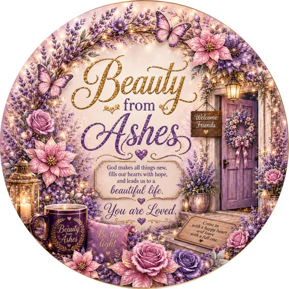 Beauty From Ashes Wreath Sign, Christian Door Decor, Inspirational Faith Sign, Floral Wreath Attachment