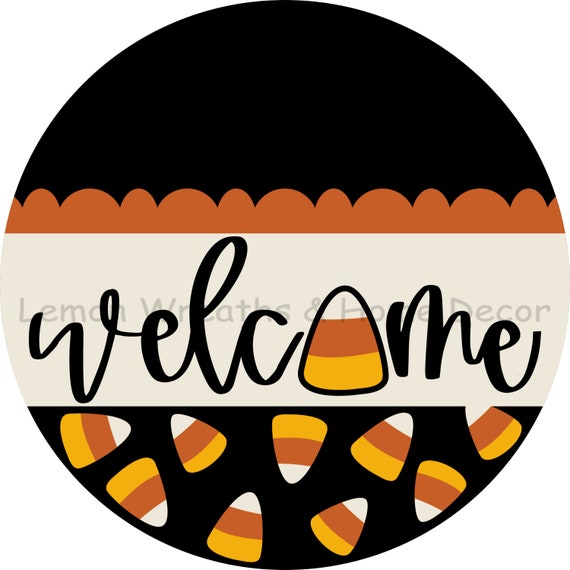 Halloween Welcome Sign: Candy Corn Door Hanger, Fall Wreath Attachment