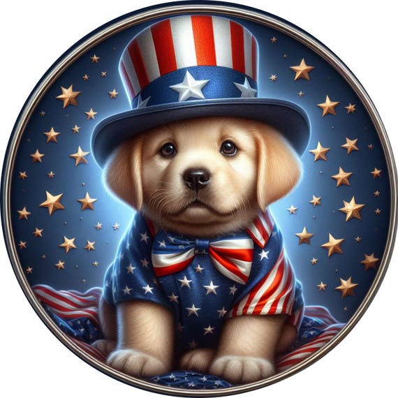Patriotic Puppy Wreath Sign: Uncle Sam Dog, Fourth July Americana Decor, Holiday Porch Accent