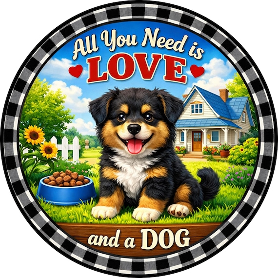 All You Need Is Love And A Dog – Wreath Sign: Farmhouse Puppy Door Hanger