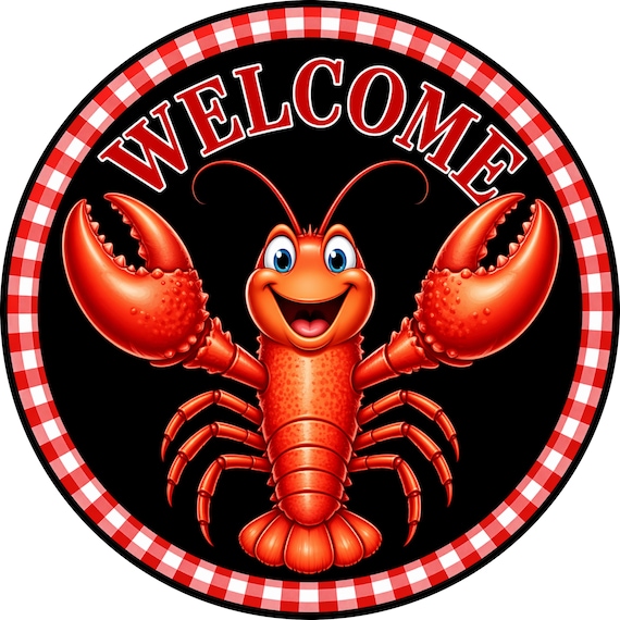 Lobster Welcome Sign: Coastal Door Hanger, Nautical Wreath Attachment Decor