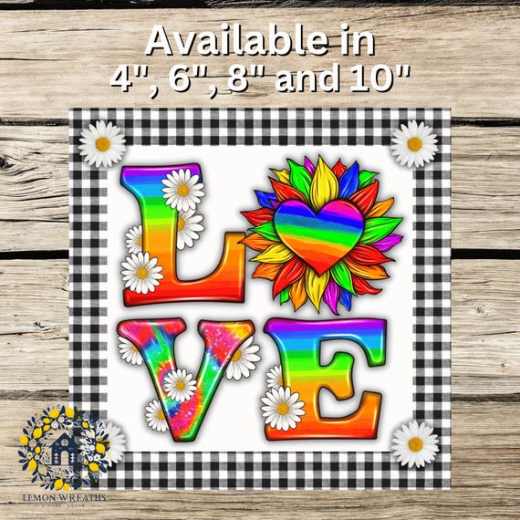 Rainbow LOVE Wreath Sign: Pride Daisies Door Decor