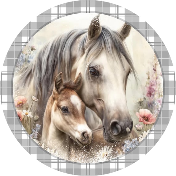 Horse and Foal Sign: Farmhouse Wreath Attachment, Rustic Equine Decor
