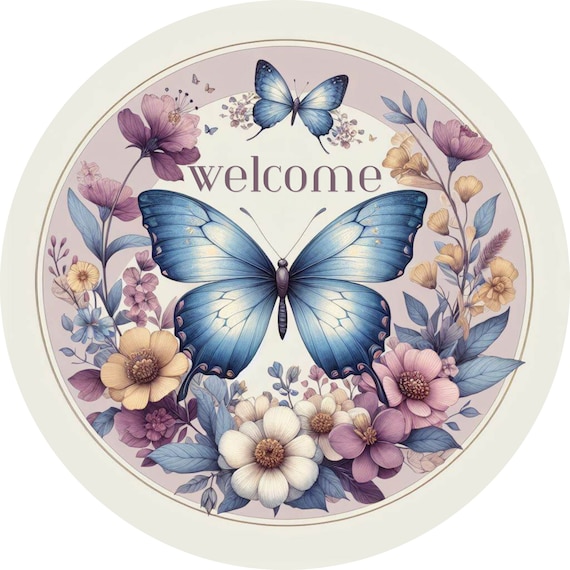 Butterfly Welcome Wreath Sign: Spring Floral Home Decor