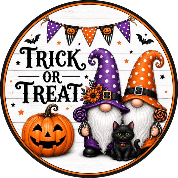 Halloween Gnome Sign: Trick Or Treat Decor, Cute Spooky Wreath Accent