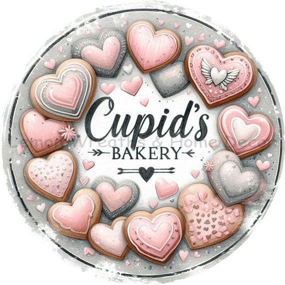 Cupid's Bakery Valentine's Day Wreath Sign: Heart Cookies Decor