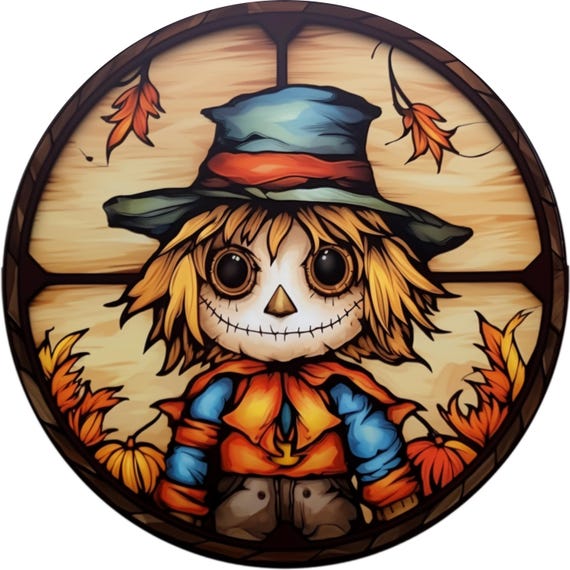 Button Eye Scarecrow Metal Sign: Fall Wreath Decor