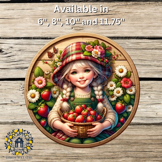 Strawberry Girl Wreath Sign: Summer Floral Decor