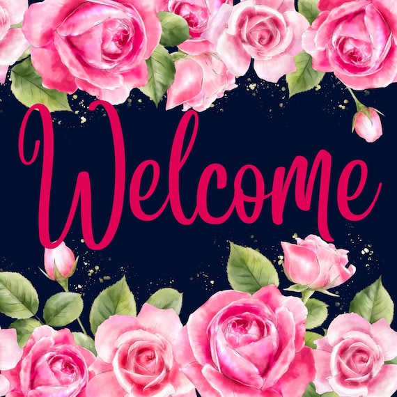 Welcome Sign: Pink Roses Door Hanger, Floral Wreath Attachment Decor