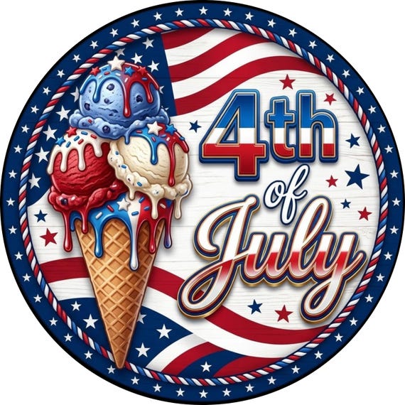 4th of July Ice Cream Sign: Patriotic Summer Door Hanger, Americana Wreath Attachment