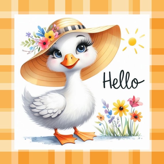 Hello Duck Sign: Spring Duckling Door Hanger, Farmhouse Decor