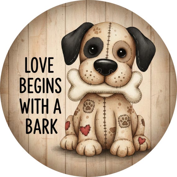Love Begins With a Bark Wreath Sign: Dog Door Hanger, Puppy Lover Gift