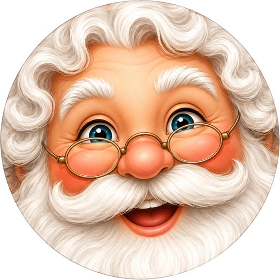 Santa Claus Christmas Wreath Sign, Cute Holiday Face Decor, Whimsical North Pole Round Sign