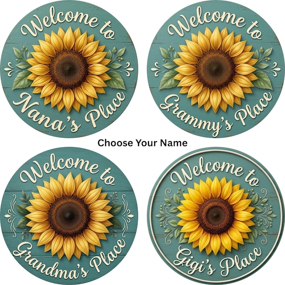 Welcome To Grandma's Place Wreath Sign: Choose Your Name, Sunflower Door Hanger