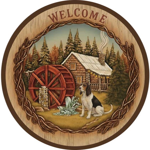 Rustic Cabin Welcome Sign: Country Wreath Sign, Log Home Watermill Decor