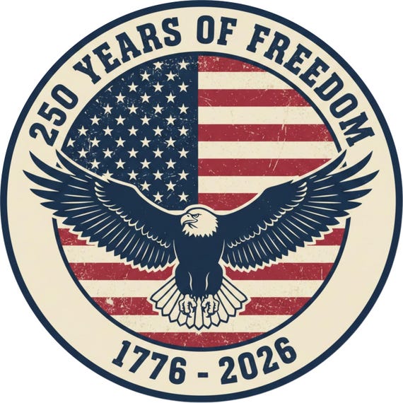 250 Years of Freedom Wreath Sign: Patriotic Eagle & American Flag, USA Independence Decor
