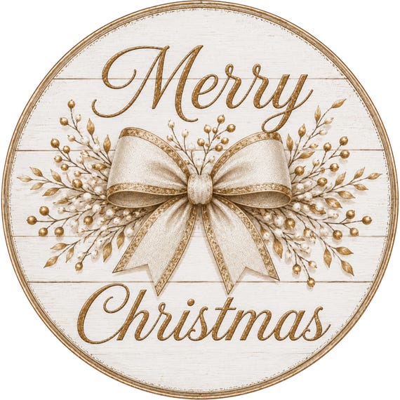 Merry Christmas Sign, Gold Christmas Bow , Elegant Farmhouse Wreath Sign, Rustic Christmas Decor