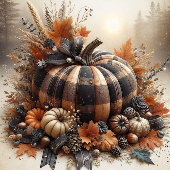 Plaid Pumpkin Fall Wreath Sign: Rustic Autumn Harvest Door Hanger, Farmhouse Thanksgiving