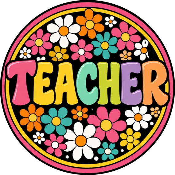Teacher Flower Sign: Retro Hippie Classroom Decor, Colorful Teacher Door Hanger
