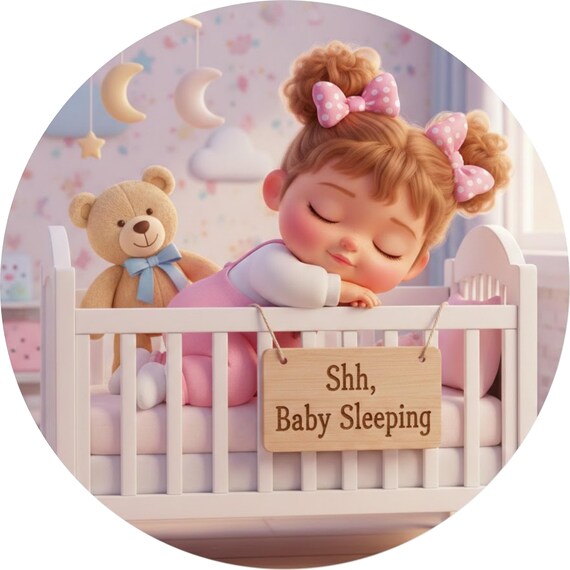 Baby Sleeping Nursery Sign: Pink Quiet Room Decor, Toddler Door Hanger