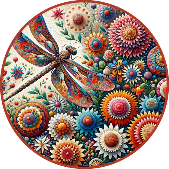 Folk Art Dragonfly Sign: Colorful Spring Wreath Decor
