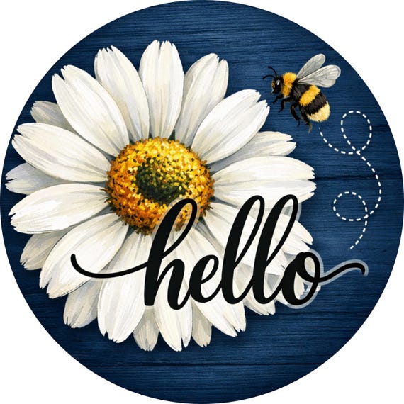 Hello Daisy Wreath Sign: Navy Floral Sign, Bee Spring Decor
