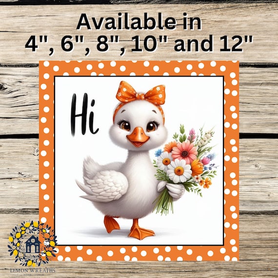 Duckling Wreath Sign: Floral Spring, Orange Polka Dot Decor