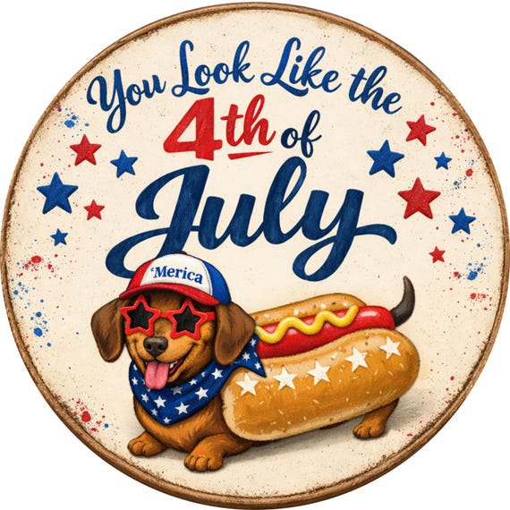 4th of July Dog Wreath Sign: Funny Patriotic Door Hanger, Independence Day Wreath Attachment